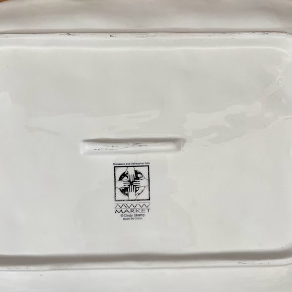 MWW Market Cindy Shamp Rooster Floral Colorful Stripe Ceramic Platter Serving - Picture 8 of 9